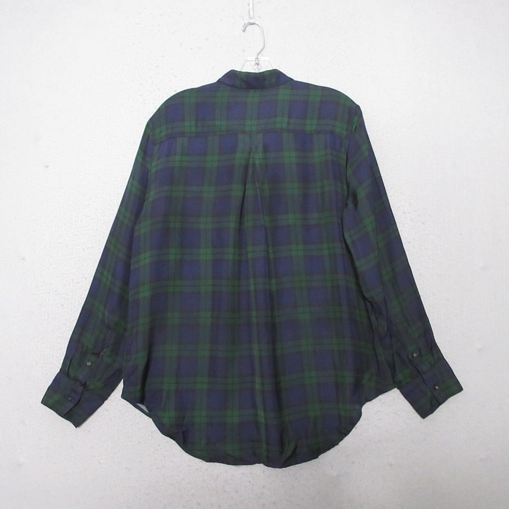 J Crew Top Blue Green Black Watch Plaid Drapey Button Up Holiday Classic Satin - Picture 3 of 9